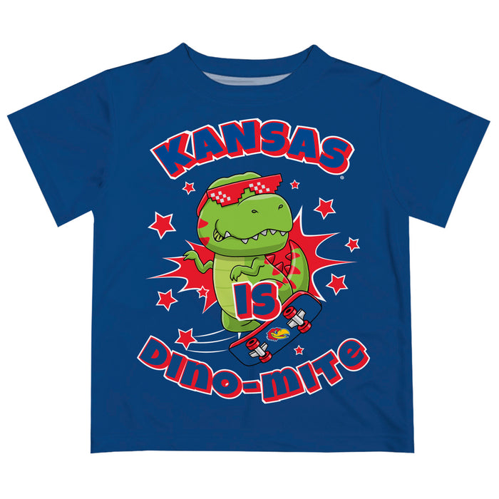 Kansas Jayhawks Vive La Fete Dino-Mite Boys Game Day Blue Short Sleeve Tee