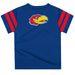 Kansas Jayhawks Vive La Fete Boys Game Day Blue Short Sleeve Tee with Stripes on Sleeves - Vive La Fête - Online Apparel Store