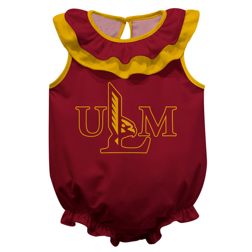 Louisiana Monroe Warhawks ULM Maroon Sleeveless Ruffle Onesie Logo Bodysuit by Vive La Fete