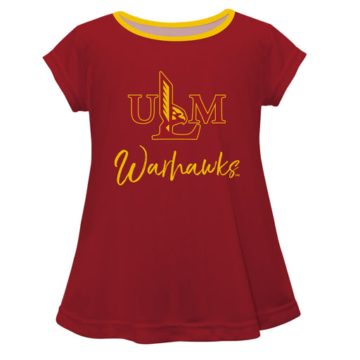 Louisiana Monroe Warhawks ULM Vive La Fete Girls Game Day Short Sleeve Maroon Top with School Logo and Name - Vive La Fête - Online Apparel Store
