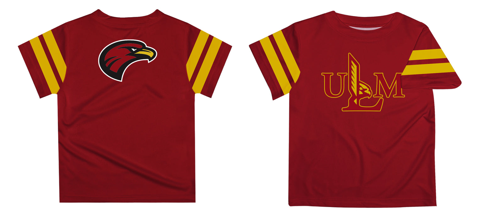 Louisiana Monroe Warhawks ULM Vive La Fete Boys Game Day Maroon Short Sleeve Tee with Stripes on Sleeves - Vive La Fête - Online Apparel Store