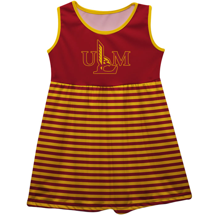 Louisiana Monroe Warhawks ULM Vive La Fete Girls Game Day Sleeveless Tank Dress Solid Maroon Logo Stripes on Skirt - Vive La Fête - Online Apparel Store