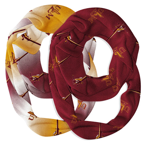 Louisiana Monroe Warhawks Vive La Fete All Over Logo Collegiate Women Set of 2 Light Weight Ultra Soft Infinity Scarfs