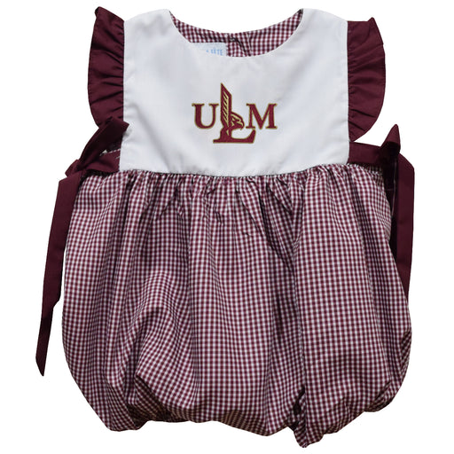 University of Louisiana Monroe Warhawks ULM Embroidered Maroon Gingham Girls Bubble