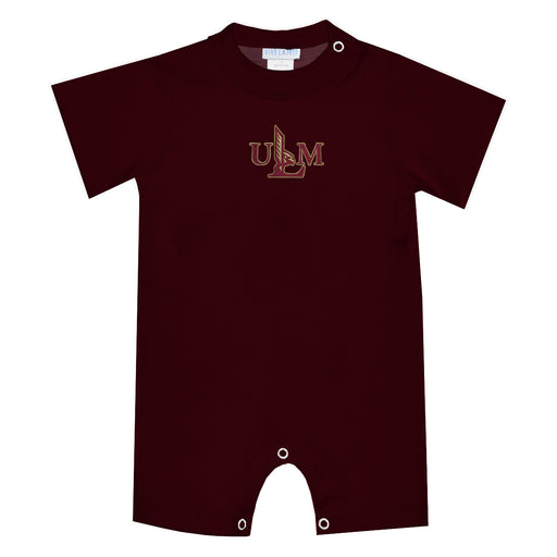 University of Louisiana Monroe Warhawks ULM Embroidered Maroon Knit Short Sleeve Boys Romper