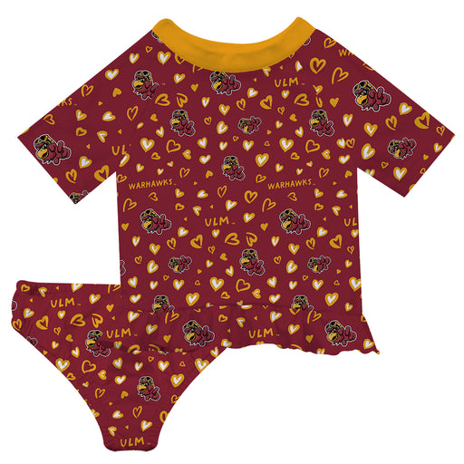 University of Louisiana Monroe Warhawks ULM Vive La Fete All Over Logo Maroon Long Sleeve Bikini Set