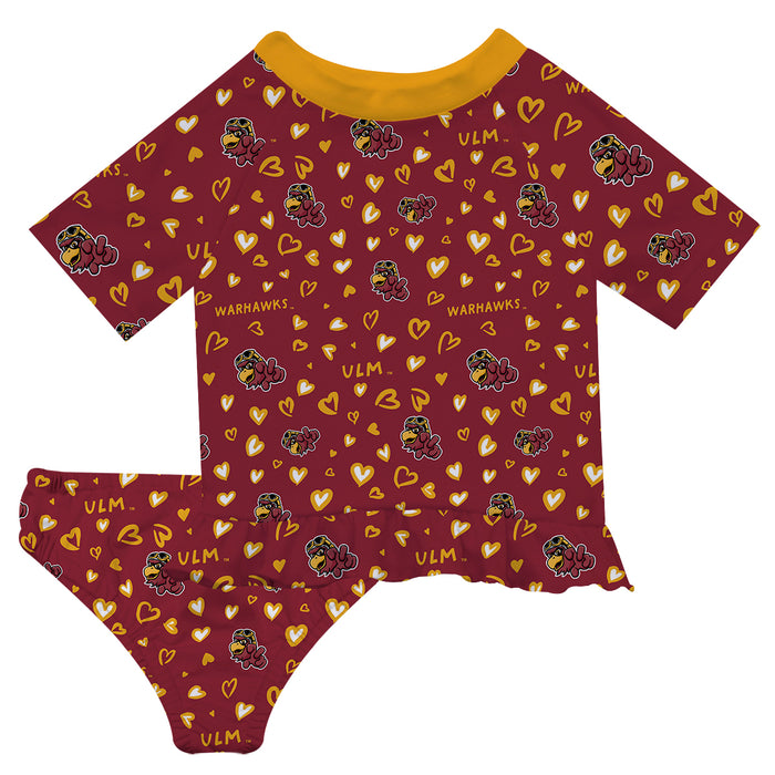 University of Louisiana Monroe Warhawks ULM Vive La Fete All Over Logo Maroon Long Sleeve Bikini Set