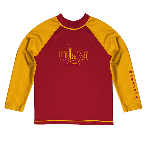 Louisiana Monroe Warhawks ULM Vive La Fete Logo Maroon Gold Long Sleeve Raglan Rashguard