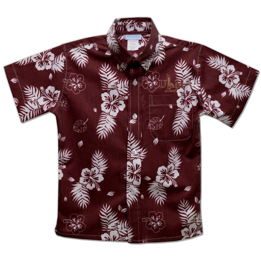University of Louisiana Monroe Warhawks ULM Maroon Hawaiian Short Sleeve Button Down Shirt