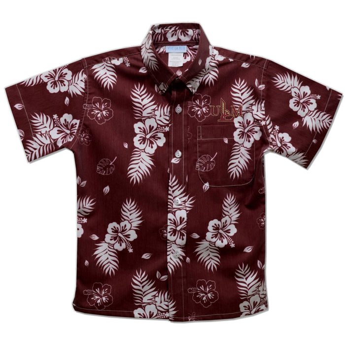 University of Louisiana Monroe Warhawks ULM Maroon Hawaiian Short Sleeve Button Down Shirt