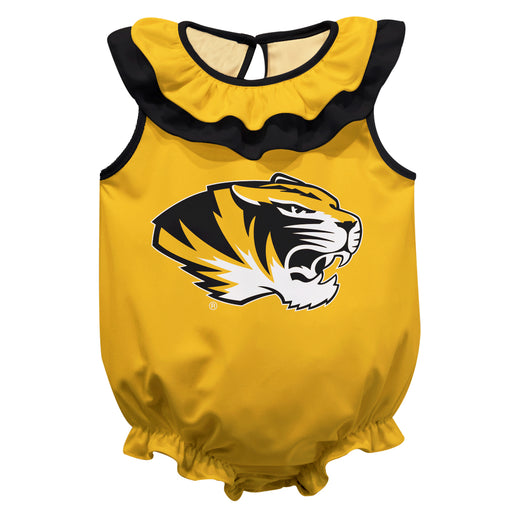Mizzou Tigers Gold Sleeveless Ruffle Onesie Logo Bodysuit by Vive La Fete