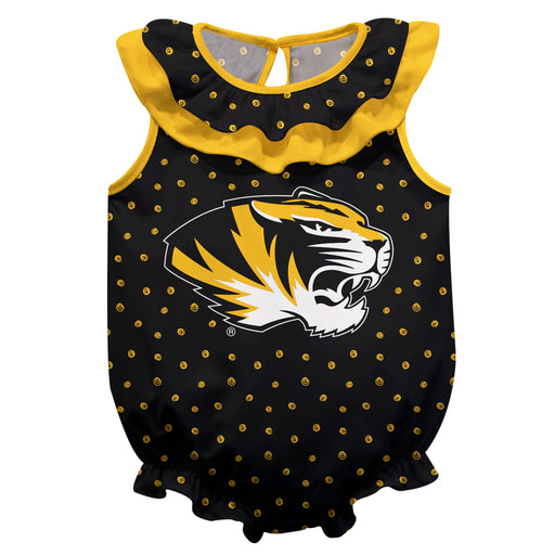Mizzou Tigers Swirls Black Sleeveless Ruffle Onesie Logo Bodysuit