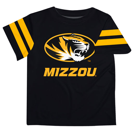 Missouri Tigers MU Vive La Fete Boys Game Day Black Short Sleeve Tee with Stripes on Sleeves - Vive La Fête - Online Apparel Store