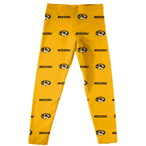Missouri Tigers MU Vive La Fete Girls Game Day All Over Logo Elastic Waist Classic Play Gold Leggings Tights - Vive La Fête - Online Apparel Store