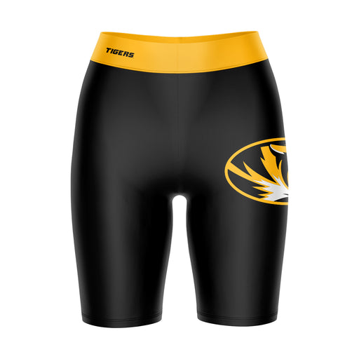 Mizzou Tigers Vive La Fete Game Day Logo on Thigh and Waistband Black and Gold Women Bike Short 9 Inseam"