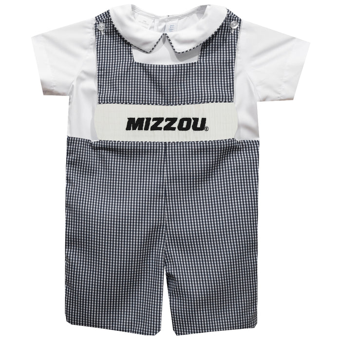 Missouri Tigers MU Smocked Black Gingham Jon Jon And Short Sleeve White Shirt