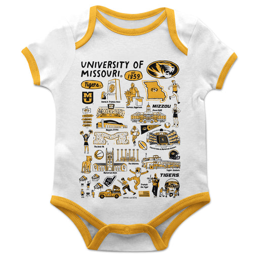 Missouri Tigers MU Hand Sketched Vive La Fete Impressions Artwork Infant White Short Sleeve Onesie Bodysuit