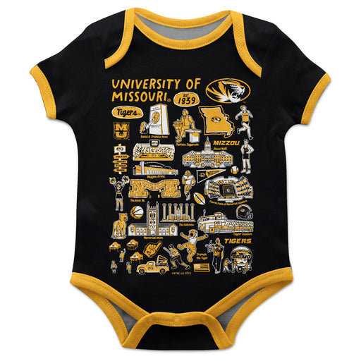 Missouri Tigers MU Hand Sketched Vive La Fete Impressions Artwork Infant Black Short Sleeve Onesie Bodysuit