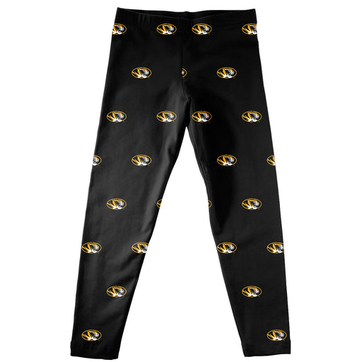 Missouri Tigers MU Vive La Fete Girls Game Day All Over Logo Elastic Waist Classic Play Black Leggings Tights