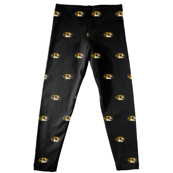 Missouri Tigers MU Vive La Fete Girls Game Day All Over Logo Elastic Waist Classic Play Black Leggings Tights