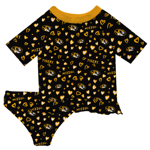Missouri Tigers MU Vive La Fete All Over Logo Black Long Sleeve Bikini Set