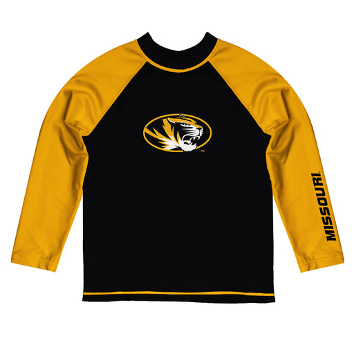 Missouri Tigers MU Vive La Fete Logo Black Gold Long Sleeve Raglan Rashguard