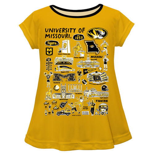 Missouri Tigers MU Hand Sketched Vive La Fete Impressions Artwork Gold Short Sleeve Top