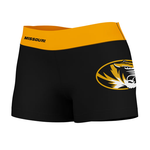 Missouri Tigers Vive La Fete Logo on Thigh & Waistband Black Gold Women Yoga Booty Workout Shorts 3.75 Inseam"