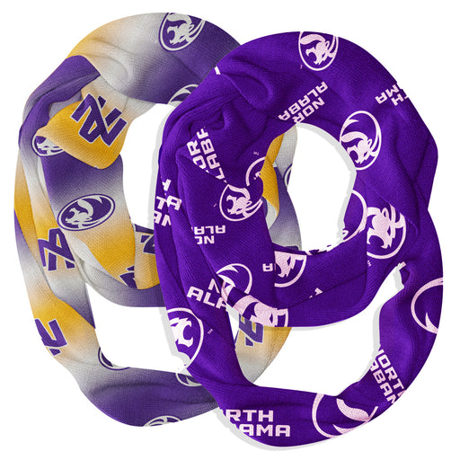 North Alabama Lions Vive La Fete All Over Logo Collegiate Women Set of 2 Light Weight Ultra Soft Infinity Scarfs