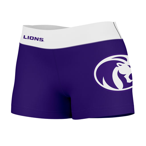 North Alabama Lions Vive La Fete Logo on Thigh & Waistband Purple White Women Yoga Booty Workout Shorts 3.75 Inseam"