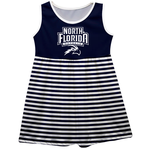 North Florida Ospreys Vive La Fete Girls Game Day Sleeveless Tank Dress Solid Blue Logo Stripes on Skirt - Vive La Fête - Online Apparel Store