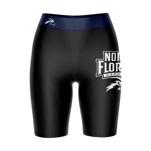 UNF Ospreys Vive La Fete Game Day Logo on Thigh and Waistband Black and Blue Women Bike Short 9 Inseam"