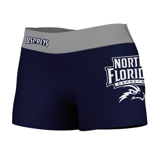 North Florida Ospreys Vive La Fete Logo on Thigh & Waistband Blue Gray Women Yoga Booty Workout Shorts 3.75 Inseam