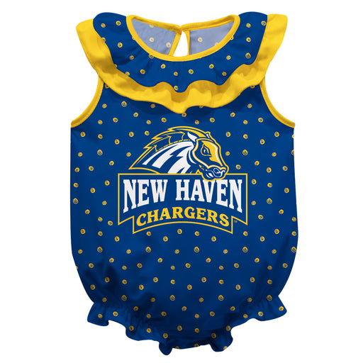 New Haven Chargers Swirls Blue Sleeveless Ruffle Onesie Logo Bodysuit