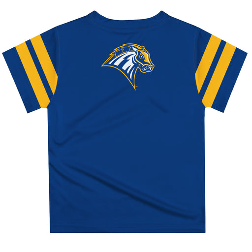 New Haven Chargers Vive La Fete Boys Game Day Blue Short Sleeve Tee with Stripes on Sleeves - Vive La Fête - Online Apparel Store
