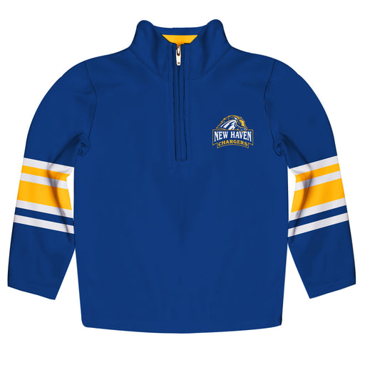 University of New Haven Chargers Vive La Fete Game Day Blue Quarter Zip Pullover Stripes on Sleeves