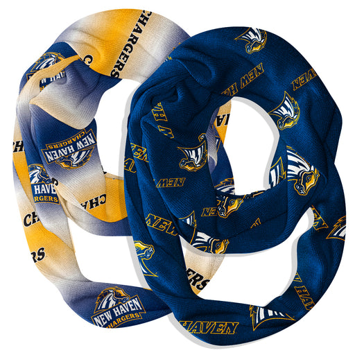 New Haven Chargers Vive La Fete All Over Logo Game Day Collegiate Women Set of 2 Light Weight Ultra Soft Infinity Scarfs