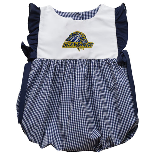 University of New Haven Chargers Embroidered Navy Gingham Short Sleeve Girls Bubble