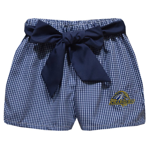 University of New Haven Chargers Embroidered Navy Gingham Girls Short with Sash