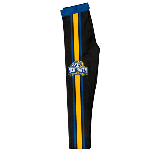 University of New Haven Chargers Vive La Fete Girls Game Day Black with Blue Stripes Leggings Tights