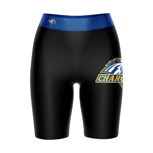 New Haven Chargers Vive La Fete Game Day Logo on Thigh and Waistband Black and Blue Women Bike Short 9 Inseam