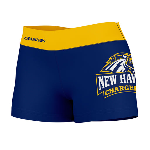 New Haven Chargers Vive La Fete Logo on Thigh & Waistband Blue Gold Women Yoga Booty Workout Shorts 3.75 Inseam