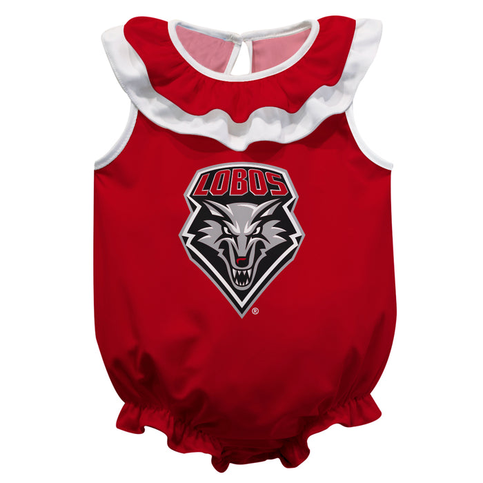 New Mexico Lobos UNM Red Sleeveless Ruffle Onesie Logo Bodysuit by Vive La Fete