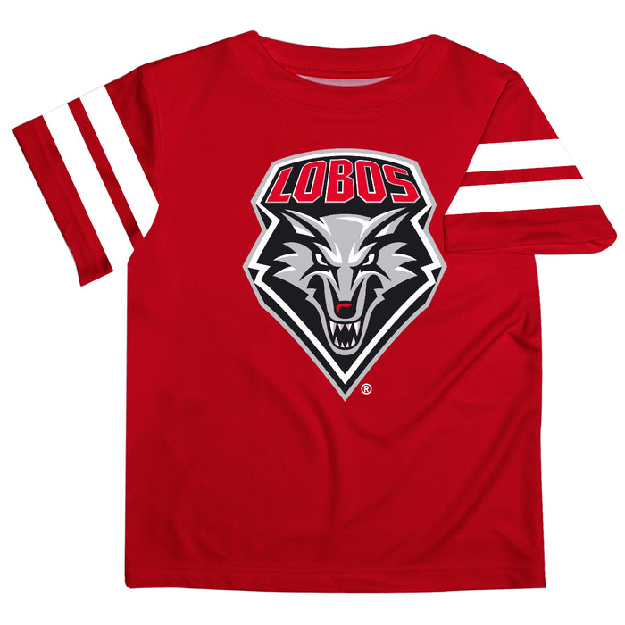 New Mexico Lobos Vive La Fete Boys Game Day Red Short Sleeve Tee with Stripes on Sleeves - Vive La Fête - Online Apparel Store