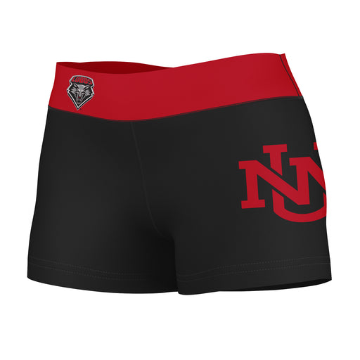 New Mexico Lobos Vive La Fete Logo on Thigh and Waistband Black and Red Women Yoga Booty Workout Shorts 3.75 Inseam"