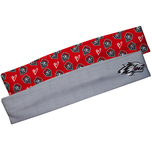 New Mexico Lobos Vive La Fete Girls Women Game Day Set of 2 Stretch Headbands Repeat Logo Red and Logo Gray
