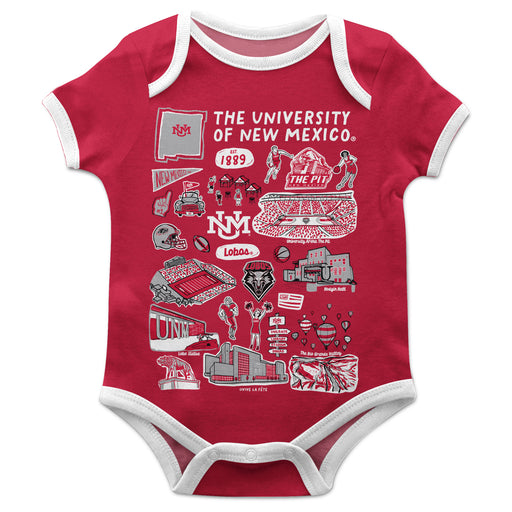New Mexico Lobos UNM Hand Sketched Vive La Fete Impressions Artwork Infant Red Short Sleeve Onesie Bodysuit