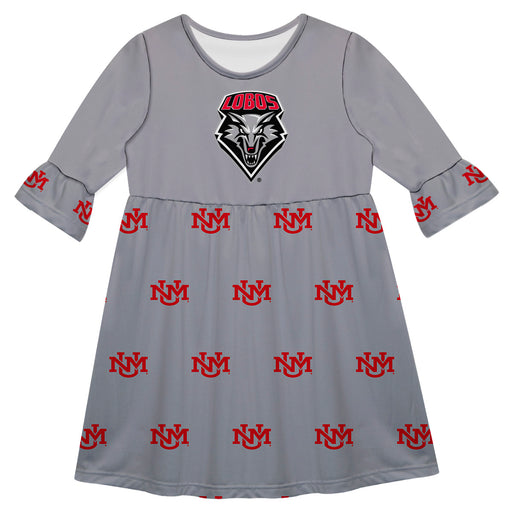 New Mexico Lobos Vive La Fete Girls Game Day 3/4 Sleeve Solid Gray All Over Logo on Skirt