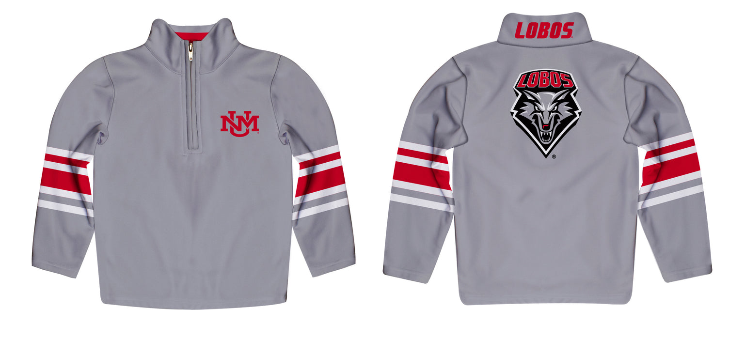 New Mexico Lobos Vive La Fete Game Day Gray Quarter Zip Pullover Stripes on Sleeves - Vive La Fête - Online Apparel Store