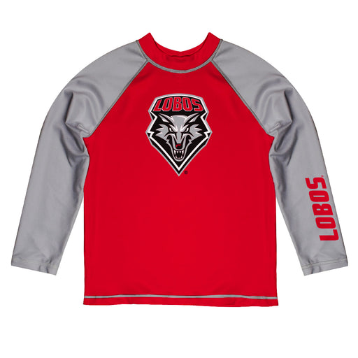 New Mexico Lobos Vive La Fete Red and Gray Long Sleeve Raglan Rashguard